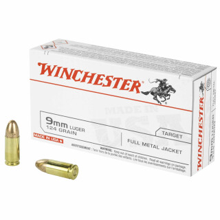 Winchester USA 9mm Luger Ammunition 50 Rounds FMJ 124 Grain