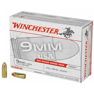 Winchester USA 9mm Luger Ammunition 200 Rounds FMJ 115 Grain