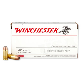 Winchester USA .45 ACP Ammunition 230 Grain JHP 880 fps 50 Rounds