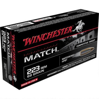 Winchester Match .223 Remington Ammunition 20 Rounds MatchKing BTHP 69 Grain