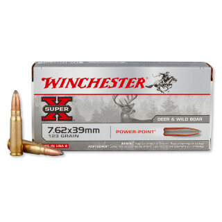 Winchester Super-X 7.62x39 Ammunition 20 Rounds Power-Point JSP 123 Grain Brass Cased