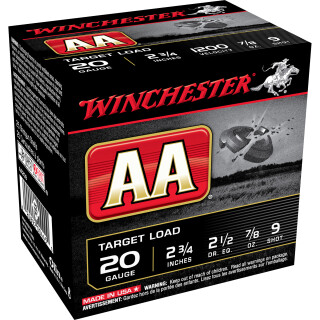 Winchester AA Target 20 Gauge Shotshell 250 Rounds 2 3/4" #9 Lead 7/8 Ounce Shot 1200fps