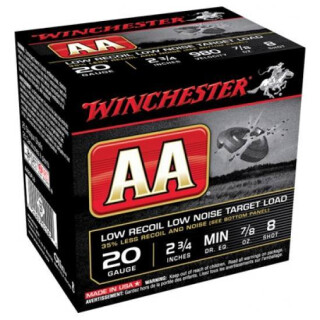 Winchester AA Low Recoil 20 Gauge Shotshell 25 Rounds 2 3/4" #8 Lead 7/8 Ounce