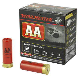 Winchester AA Light Target 12 Gauge Shotshell 25 Rounds 2 3/4" #8 Lead 1 1/8 Ounce