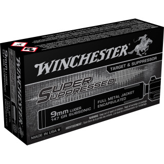 Winchester 9mm Luger Ammunition 500 Rounds Super Suppressed FMJE 147 Grains