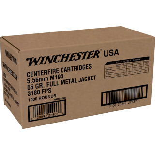 Winchester 5.56 NATO Ammunition 1000 Rounds FMJ 55 Grain