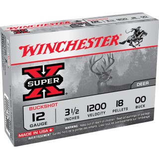 Winchester Super-X 12 Gauge Shotshell 5 Rounds 3-1/2" 00 Lead Buck Shot 18 Pellets