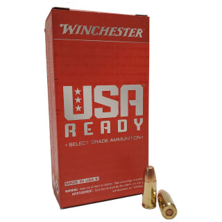 Winchester USA Ready 9mm Luger Ammunition 50 Rounds FMJ-FN 115 Grain