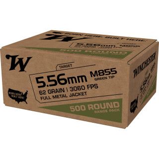 Winchester Lake City M855 5.56 NATO Ammunition 500 Rounds FMJ 62 Grains Green Tip WM855500
