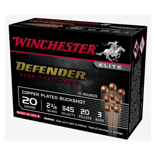 Winchester Defender 20 Gauge Shotshells 10 Rounds 2 3/4" 3 Buck 20 Pellets SB203PD