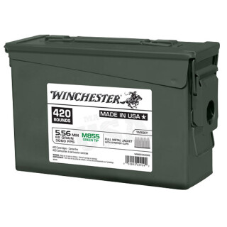 Winchester 5.56 NATO Ammunition 420 Round Ammo Can M855 FMJ 62 Grain Stripper Clips