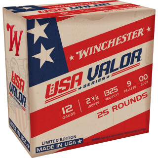 Winchester USA Valor 12 Gauge Shotshell 25 Rounds 2 3/4" 00 Buck 9 Pellets USA1200VP