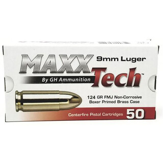 MaxxTech 9mm Luger Ammunition 50 Rounds FMJ 124 Grain