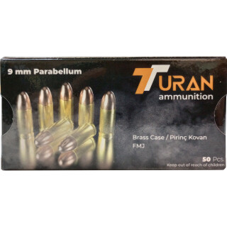 Turan Ammo 9mm Luger Ammunition 50 Rounds FMJ 124 Grain