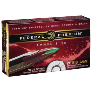 Federal Premium .30-06 Springfield Ammunition 20 Rounds Trophy Copper PT 165 Grain Lead Free