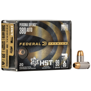 Federal Premium HST .380 ACP Ammunition 20 Rounds HST JHP 99 Grain