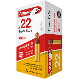 Aguila Super Extra HV .22 Long Rifle Ammunition 50 Rounds 40 Grain Copper Plated Solid Point 1255fps