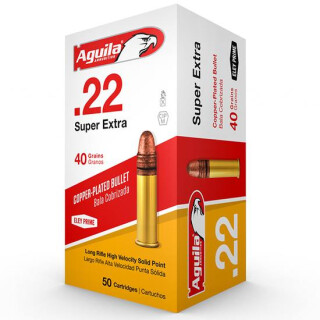 Aguila Super Extra HV .22 Long Rifle Ammunition 2000 Rounds 40 Grain Copper Plated Solid Point 1255fps