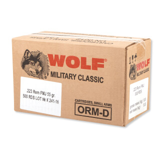 Wolf Military Classic .223 Remington Ammunition 55 Grain Bi-Metal FMJ Steel Cased 3130 fps