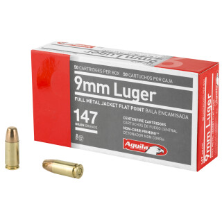 Aguila 9mm Luger Ammunition 50 Rounds FMJFP 147 Grain