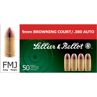 Sellier & Bellot .380 ACP Ammunition 92 Grain FMJ 955 fps 50 Rounds