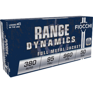 Fiocchi Range Dynamics .380 ACP Ammunition 50 Rounds FMJ 95 Grain