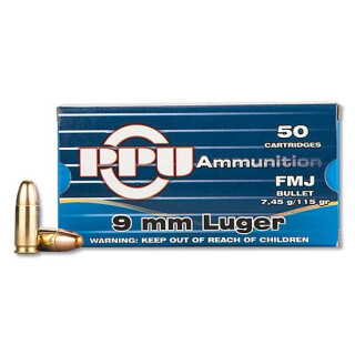 Prvi Partizan PPU 9mm Luger Ammunition 50 Rounds 115 Grain Full Metal Jacket 1145fps
