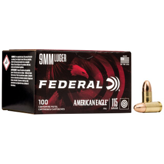 Federal American Eagle 9mm Luger Ammunition 100 Rounds FMJ 115 Grain