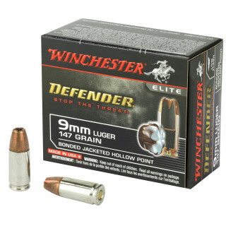Winchester Defender 9mm Luger Ammunition 20 Rounds Bonded JHP 147 Grain