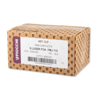 Fiocchi 9mm Luger Ammunition 1000 Rounds FMJ 115 Grain