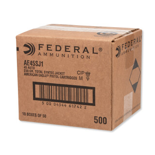 Federal American Eagle .45 ACP Ammunition 500 Rounds TSJ 230 Grains AE45SJ1