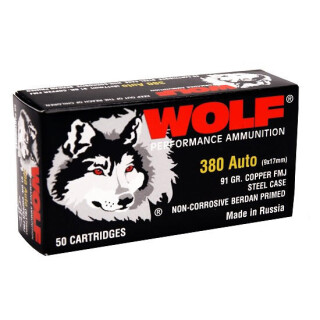 Wolf Performance .380 ACP Ammunition 50 Rounds FMJ 94 Grain