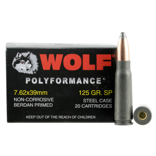 Wolf Polyformance 7.62x39 Ammunition 1000 Rounds JSP 125 Grain Steel Cased