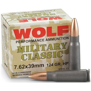 Wolf Military Classic 7.62x39 Ammunition 20 Rounds HP 124 Grain Steel Cased
