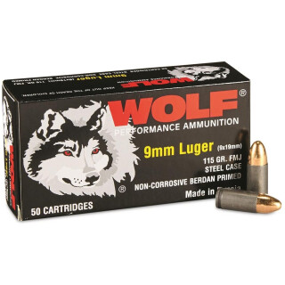 Wolf Performance 9mm Luger Ammunition 500 Rounds FMJ 115 Grain Steel Cased