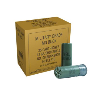 Winchester Military Grade 12 Gauge Shotshell 25 Rounds 2-3/4” 9 Pellet 00 Buckshot