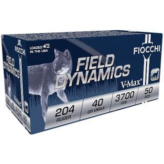 Fiocchi Field Dynamics .204 Ruger Ammo 40 Gr V-Max Polymer Tip Boat Tail 50 Rounds