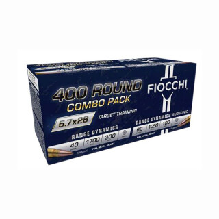 Fiocchi Range Dynamics 5.7x28 Ammunition 400 Rounds Combo FMJ 62 Grain & FMJ 40 Grain