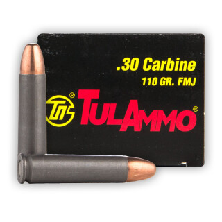 Ammo .30 Carbine TulAmmo FMJ 110 Grain 1000 Round Case Made in Russia 1990 fps Steel Cased Polymer coated.