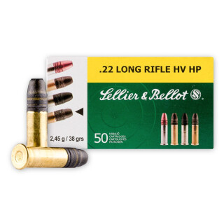 Sellier & Bellot Rimfire High Velocity .22 Long Rifle Ammunition 50 Rounds HP 38 Grain