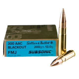 Sellier & Bellot .300 Blackout Ammunition 20 Rounds Subsonic FMJ 200 Grains SB300BLKSUBA