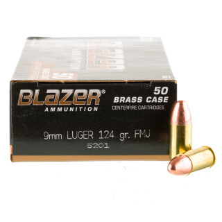CCI Blazer Brass 9mm Luger Ammunition 50 Rounds FMJ 124 Grain