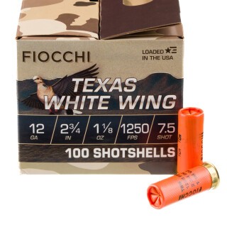 Fiocchi Texas White Wing 12 Gauge Shotshell 100 Rounds 2-3/4" #7.5 Shot 1-1/8 Ounce