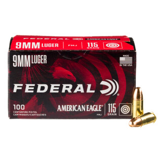 Federal American Eagle 9mm Luger Ammunition 100 Rounds FMJ 115 Grain