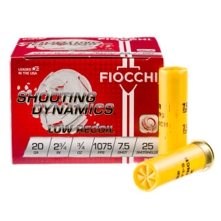 Fiocchi Exacta 20 Gauge Low Recoil Shotshell 250 Rounds 2 3/4" #7.5 Shot 3/4oz 20LITE75