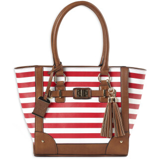 Bulldog Cases Raspberry and White Stripe Tote Purse with Holster and Conceal Carry Pocket