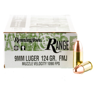 Remington Range 9mm Luger Ammunition 50 Rounds FMJ 124 Grain 