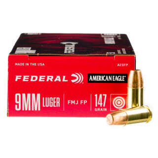 Federal American Eagle 9mm Luger Ammunition 50 Rounds FMJ-FP 147 Grain
