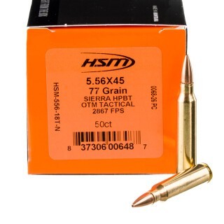 HSM Match 5.56 NATO Ammunition 20 Rounds HPBT MatchKing-Cannelure 77 Grains