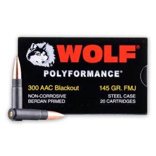Wolf Polyformance .300 AAC Blackout Ammunition 500 Rounds FMJ 145 Grain Steel Cased